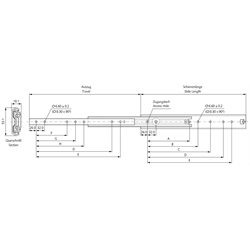 Auszugschienensatz DZ 5321 Schienenlänge 700mm hell verzinkt, Technische Zeichnung
