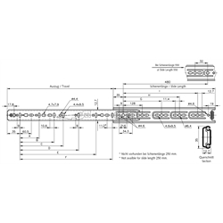 Auszugschienensatz DZ 2132 Schienenlänge 250mm hell verzinkt , Technische Zeichnung