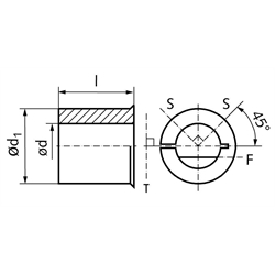 Bohrungs-Reduzierbuchse Durchmesser 20mm Bohrung 16mm , Technische Zeichnung