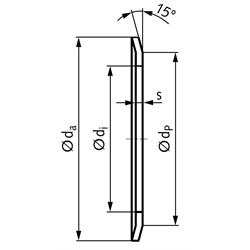 Bordscheibe Stärke 1,5mm Ø 38 x 34 x 28mm Stahl verzinkt, Technische Zeichnung