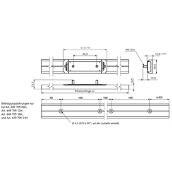 Schiene für Linearführung DA 0115 RC Material Aluminium Länge ca. 1800mm, Technische Zeichnung