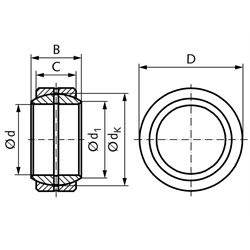 Radial-Gelenklager DIN ISO 12240-1-E Reihe GE..DO nachschmierbar Bohrung 25mm Außendurchmesser 42mm == Vor Inbetriebnahme ist eine Erstschmierung erforderlich ==, Technische Zeichnung