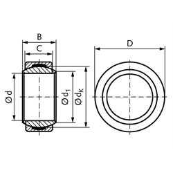 Radial-Gelenklager DIN ISO 12240-1-E Reihe GE..UK wartungsfrei Bohrung 8mm Außendurchmesser 16mm, Technische Zeichnung