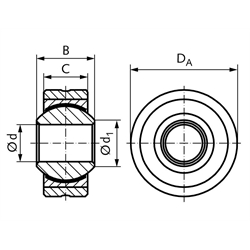 Gelenklager DIN ISO 12240-1-K Reihe SD mit Außenring wartungsfrei Bohrung 12mm Außendurchmesser 30mm, Technische Zeichnung