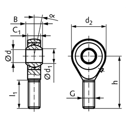 Gelenkkopf GS DIN ISO 12240-4 Maßreihe K Außengewinde M3 rechts == Vor Inbetriebnahme ist eine Erstschmierung erforderlich ==, Technische Zeichnung