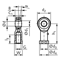 Gelenkkopf GS DIN ISO 12240-4 Maßreihe K Innengewinde M5 rechts == Vor Inbetriebnahme ist eine Erstschmierung erforderlich ==, Technische Zeichnung