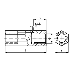 Spannschlossmutter DIN1479 Gewinde M10 Stahl , Technische Zeichnung