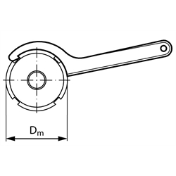 Hakenschlüssel für Nutmuttern DIN 981 / DIN 1804 Durchmesserbereich 68-75mm Stahl brüniert, Technische Zeichnung
