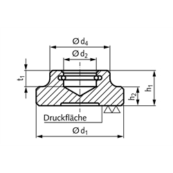 Druckstück DIN 6311 Durchmesser 20mm mit Sprengring DIN 9045 , Technische Zeichnung