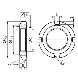 Nutmutter DIN 70852 M65x1,5 Edelstahl 1.4301, Technische Zeichnung