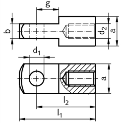 Gegenstück für Gabelgelenk DIN 71752 Größe 16 x 32 Innengewinde M16 Stahl verzinkt, Technische Zeichnung