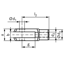 Gabelkopf DIN 71752 Größe 16 x 32 Rechtsgewinde Feingewinde M16x1,5 Stahl verzinkt, Technische Zeichnung