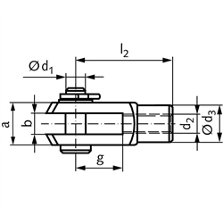 Gabelgelenk DIN 71752 mit Splintbolzen Größe 8 x 32 Rechtsgewinde Feingewinde M8x1 Stahl verzinkt, Technische Zeichnung