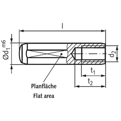 Zylinderstift DIN 7979 Stahl gehärtet Durchmesser 4m6 Länge 24mm mit Innengewinde M2 - M3, Technische Zeichnung