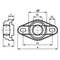 Flanschlager igus igubal EFOM-06 2-Loch-Ausführung Bohrung 6mm, Technische Zeichnung