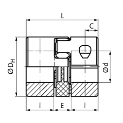 Klemmnabe für elastische Kupplung RNKC kurz spielfrei Baugröße 12 Außendurchmesser 25mm Länge 18mm Bohrung 6mm, Technische Zeichnung