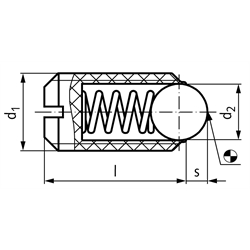 Federndes Druckstück M8 Ausführung N mit Kugel und Schlitz Hülse aus POM Kugel Edelstahl, Technische Zeichnung