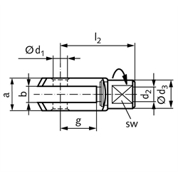 Drehbarer Gabelkopf GD ähnlich DIN 71752 Größe 12x24 Linksgewinde Stahl verzinkt, Technische Zeichnung