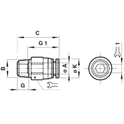 Gerade Einschraubverbindung Rohr-Außendurchmesser 4mm Gewinde R1/4 , Technische Zeichnung