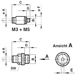 Gerade Einschraubverbindung mit O-Ring Gewinde G1/4A Rohr-Außendurchmesser 10mm , Technische Zeichnung