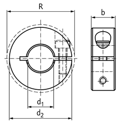 Geschlitzter Klemmring Aluminium Bohrung 0,313 Zoll = 7,938mm mit Schraube DIN 912 A2-70, Technische Zeichnung