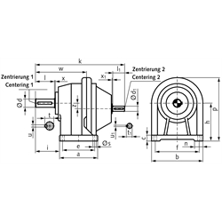 Stirnradgetriebe BT1 Größe 1 i=6,98:1 Bauform B3 (Betriebsanleitung im Internet unter www.maedler.de im Bereich Downloads), Technische Zeichnung