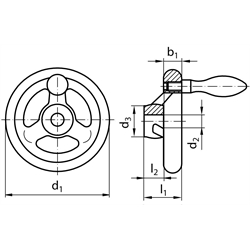 Speichen-Handrad DIN 950 Edelstahl 1.4401 Ausführung B/A ohne Griff Durchmesser 140mm, Technische Zeichnung