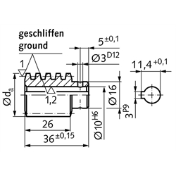 Präzisions-Schnecke Achsabstand 33mm i=3,5 , Technische Zeichnung