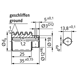 Präzisions-Schnecke Achsabstand 35mm i=10 , Technische Zeichnung