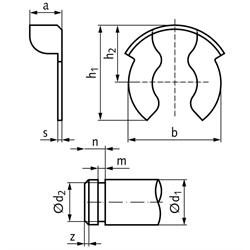 KL-Sicherung aus verzinktem Stahl Größe 12 für Bolzendurchmesser 12mm, Technische Zeichnung