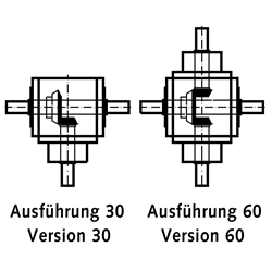 Kegelradgetriebe KU/I Bauart L Größe 2 Ausführung 30 Übersetzung 3:1 (Betriebsanleitung im Internet unter www.maedler.de im Bereich Downloads), Technische Zeichnung