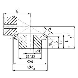 Kegelrad aus Stahl Modul 2,5 20 Zähne Übersetzung 1,5:1 gefräst , Technische Zeichnung