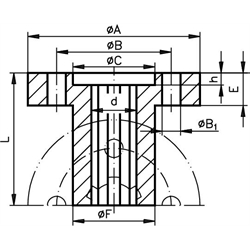Keilnabe mit Flansch DIN ISO 14 KN 13x16 Länge 40mm Edelstahl 1.4305, Technische Zeichnung