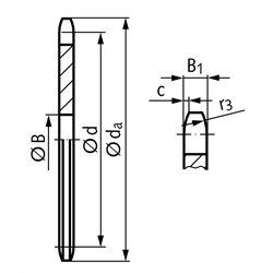 Kettenradscheibe KRL ohne Nabe 081 1/2x1/8" 24 Zähne Material Stahl , Technische Zeichnung