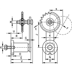 Kettenspanner für Einfach-Rollenkette 081 1/2X1/8" bestehend aus 14050201 + 14080216, Technische Zeichnung
