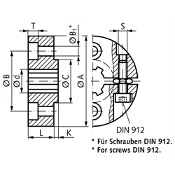 Klemmring für Keilnabe DIN ISO 14 KN 21x25 Durchmesser 62mm Edelstahl 1.4305, Technische Zeichnung