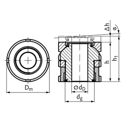 Kugelausgleichselement mit Kontermutter MN 686.7 40-26,0 rostfrei 1.4301, Technische Zeichnung