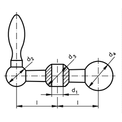 Kugelkurbel 2140 l=34mm Material Stahl mit Ballengriff DIN 39 , Technische Zeichnung