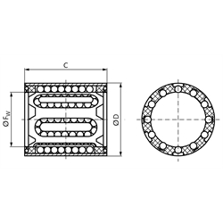 Linearkugellager KB-1 ISO-Reihe 1 Premium mit Doppellippendichtung für Wellendurchmesser 50mm, Technische Zeichnung