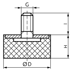 Gummi-Metall-Anschlagpuffer MGS Durchmesser 60mm Höhe 40mm Gewinde M12 x 33mm Edelstahl 1.4301, Technische Zeichnung