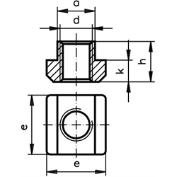 Mutter DIN 508 für T-Nut 14mm DIN 650 Gewinde M12 Güteklasse 10, Technische Zeichnung