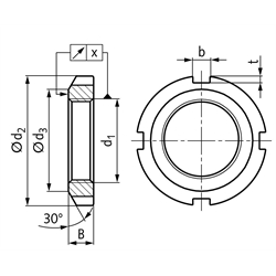 Nutmutter DIN 981 KM8 M40x1,5 verzinkt, Technische Zeichnung