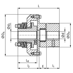 Rutschnabe mit drehelastischer Kupplung Typ RNR Größe 00 , Technische Zeichnung