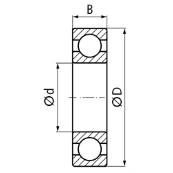 MÄDLER Rillenkugellager einreihig Innen-Ø 20mm Außen-Ø 47mm Breite 14mm mit beidseitigen Deckscheiben, Technische Zeichnung