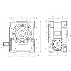Schneckengetriebe H/I Größe 50 i=25:1 Abtriebswelle Hohlwelle (Betriebsanleitung im Internet unter www.maedler.de im Bereich Downloads), Technische Zeichnung