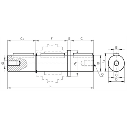 Abtriebswelle beidseitig für Schneckengetriebe H/I Größe 40 Durchmesser 18mm Gesamtlänge 161mm, Technische Zeichnung