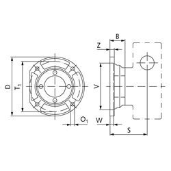 Runder Abtriebsflansch für Schneckengetriebemotor HMD/II Getriebegröße 045, Technische Zeichnung