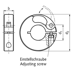 Schnellspann-Klemmring Aluminium schwarz eloxiert Bohrung 40mm, Technische Zeichnung