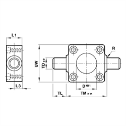 Schwenkzapfenbefestigung (vorne oder hinten) für Zylinderdurchmesser 40mm , Technische Zeichnung