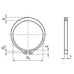 Sicherungsring DIN 471 19mm Edelstahl 1.4122 Achtung: Reduzierte Federkräfte und abweichende mechanische Eigenschaften gegenüber Federstahl, Technische Zeichnung